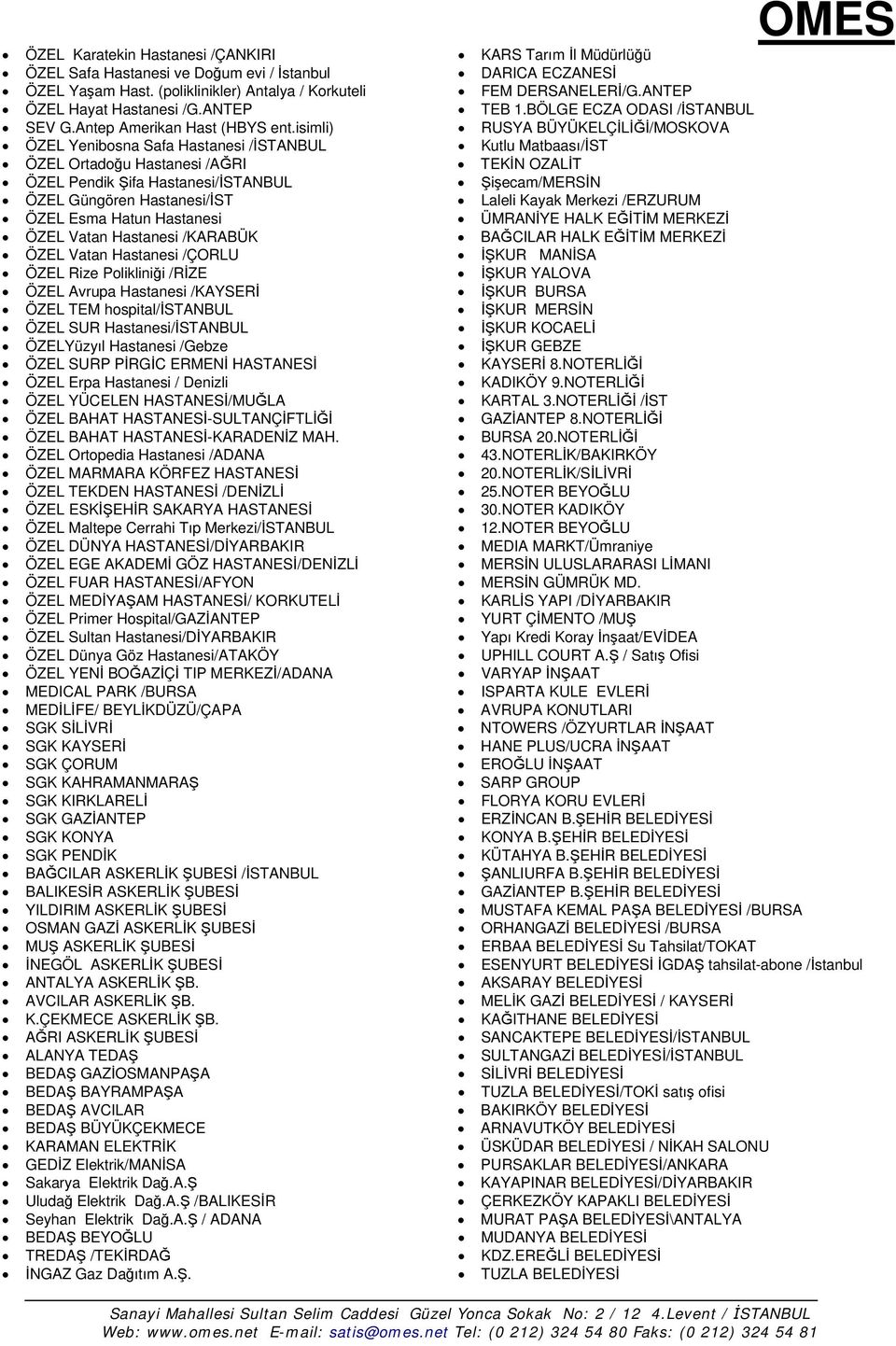 ÖZEL Vatan Hastanesi /ÇORLU ÖZEL Rize Polikliniği /RİZE ÖZEL Avrupa Hastanesi /KAYSERİ ÖZEL TEM hospital/istanbul ÖZEL SUR Hastanesi/İSTANBUL ÖZELYüzyıl Hastanesi /Gebze ÖZEL SURP PİRGİC ERMENİ