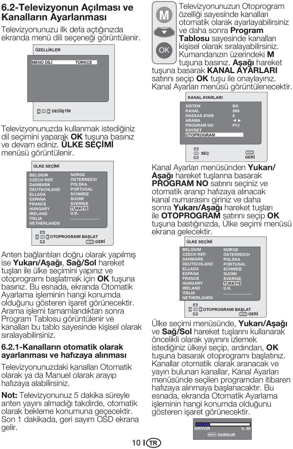 sıralayabilirsiniz. Kumandanızın üzerindeki M tuşuna basınız. Aşağı hareket tuşuna basarak KANAL AYARLARI satırını seçip OK tuşu ile onaylayınız. Kanal Ayarları menüsü görüntülenecektir.