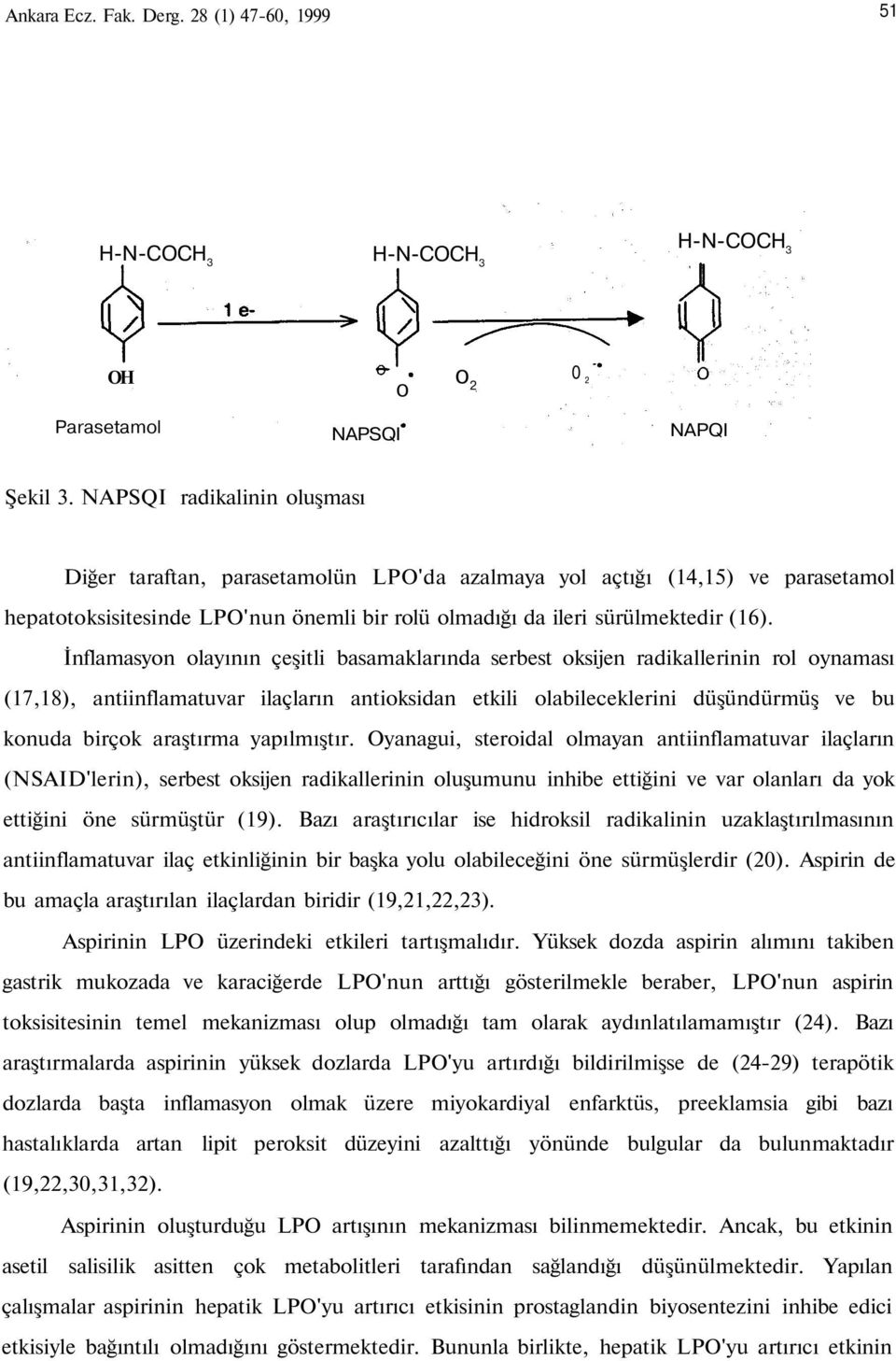 İnflamasyon olayının çeşitli basamaklarında serbest oksijen radikallerinin rol oynaması (17,18), antiinflamatuvar ilaçların antioksidan etkili olabileceklerini düşündürmüş ve bu konuda birçok