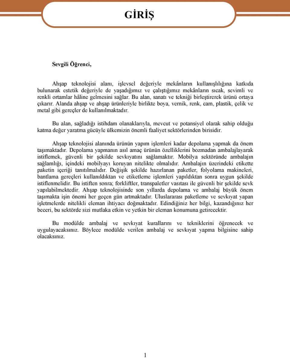 Alanda ahşap ve ahşap ürünleriyle birlikte boya, vernik, renk, cam, plastik, çelik ve metal gibi gereçler de kullanılmaktadır.