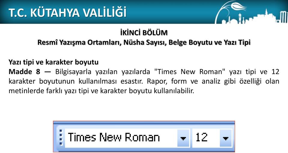 Roman" yazı tipi ve 12 karakter boyutunun kullanılması esastır.