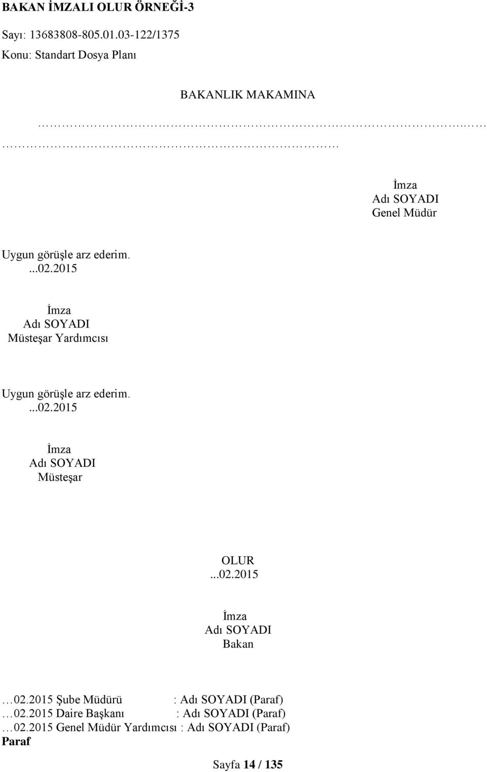 2015 İmza Adı SOYADI Müsteşar Yardımcısı Uygun görüşle arz ederim....02.2015 İmza Adı SOYADI Müsteşar OLUR...02.2015 İmza Adı SOYADI Bakan 02.