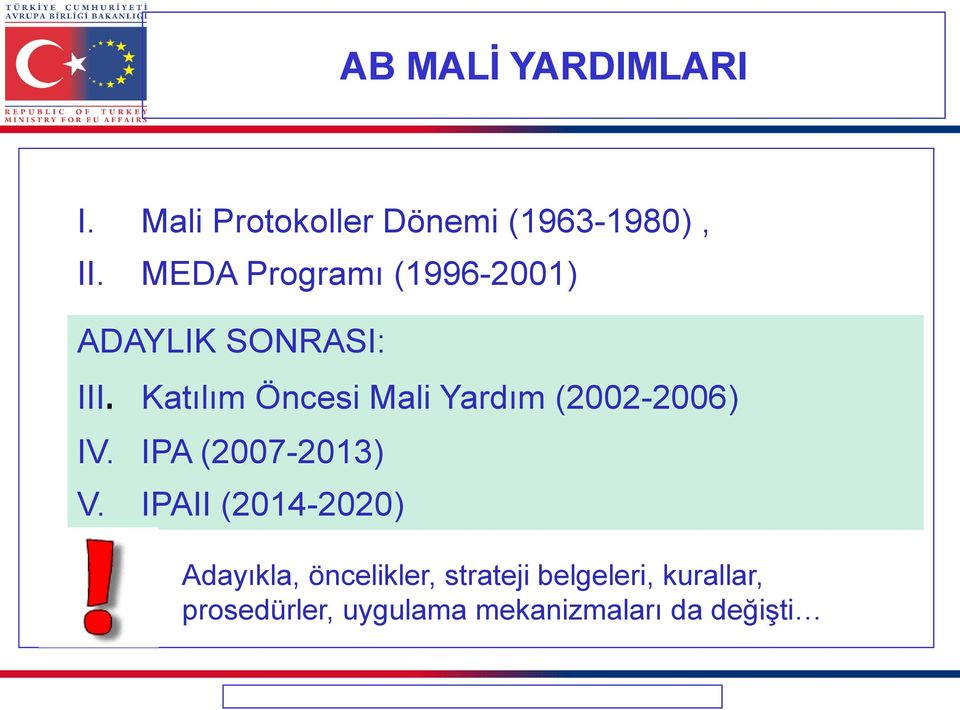 Katılım Öncesi Mali Yardım (2002-2006) IV. IPA (2007-2013) V.