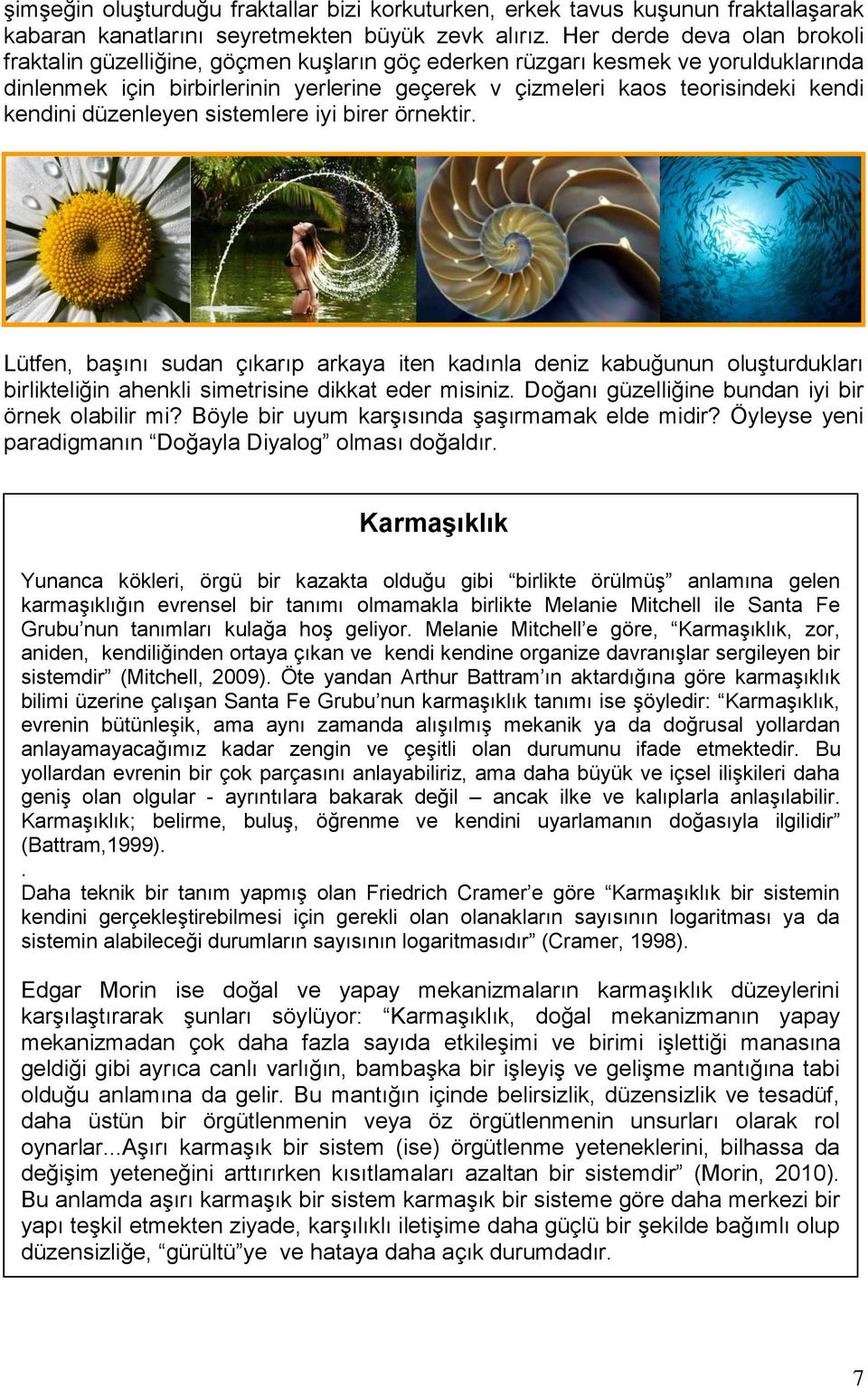 kendini düzenleyen sistemlere iyi birer örnektir. Lütfen, başını sudan çıkarıp arkaya iten kadınla deniz kabuğunun oluşturdukları birlikteliğin ahenkli simetrisine dikkat eder misiniz.