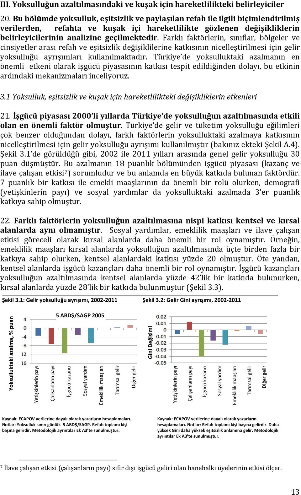 Farklı faktörlerin, sınıflar, bölgeler ve cinsiyetler arası refah ve eşitsizlik değişiklilerine katkısının nicelleştirilmesi için gelir yoksulluğu ayrışımları kullanılmaktadır.