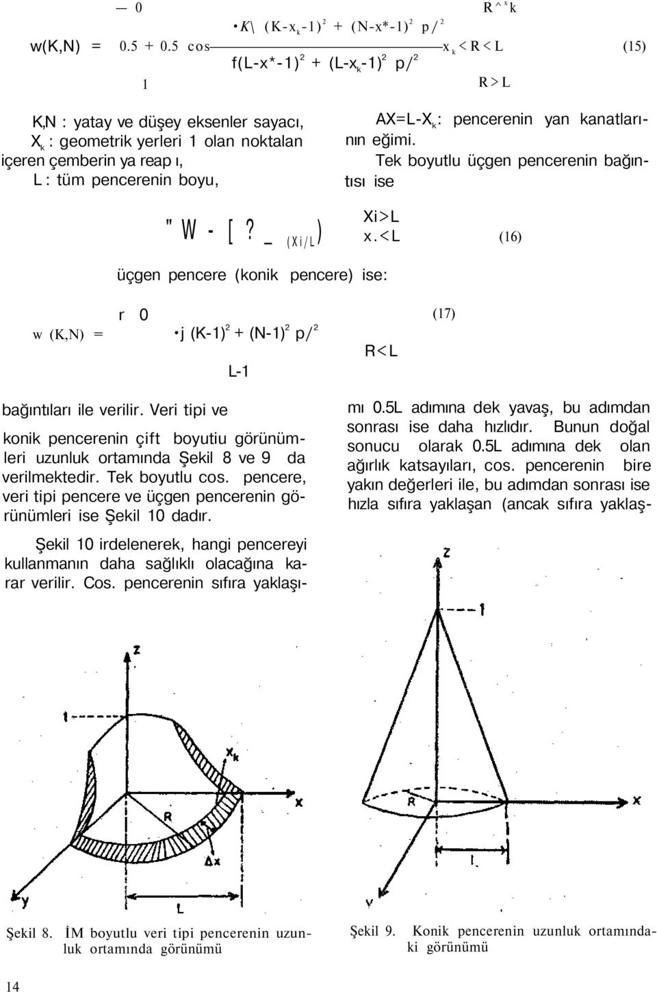 _ (Xi/L) AX=L-X k : pencerenin yan kanatlarının eğimi. Tek boyutlu üçgen pencerenin bağıntısı ise Xi>L x.