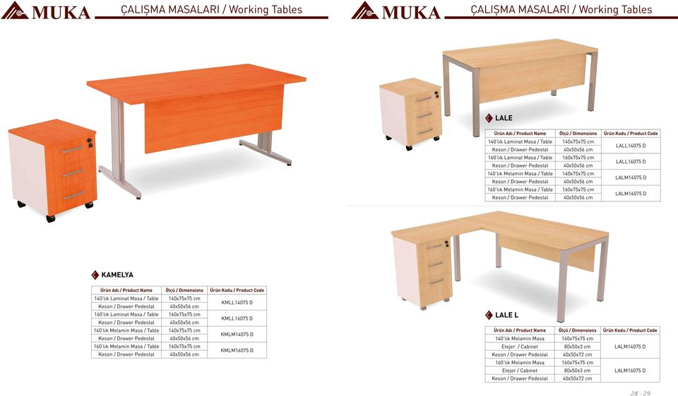 / Table 160x75x75 cm KMLL16075 D 140 lık Melamin Masa / Table 140x75x75 cm KMLM14075 D 160 lık Melamin Masa / Table 160x75x75 cm KMLM16075 D LALE L 140 lık Melamin Masa 140x75x75 cm