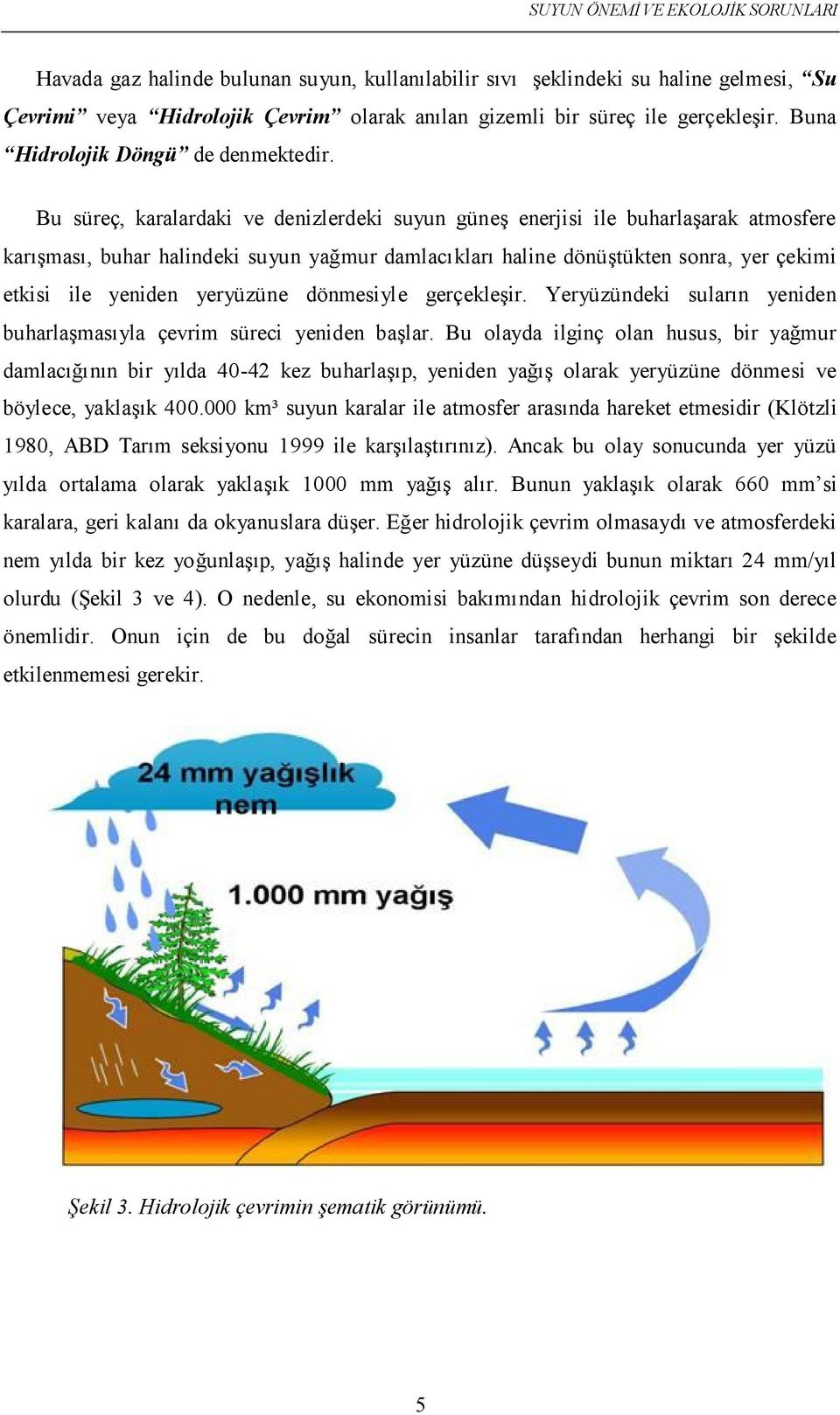 Bu süreç, karalardaki ve denizlerdeki suyun güneş enerjisi ile buharlaşarak atmosfere karışması, buhar halindeki suyun yağmur damlacıkları haline dönüştükten sonra, yer çekimi etkisi ile yeniden