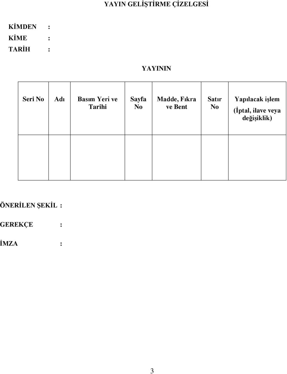 Madde, Fıkra ve Bent Satır No Yapılacak işlem (İptal,