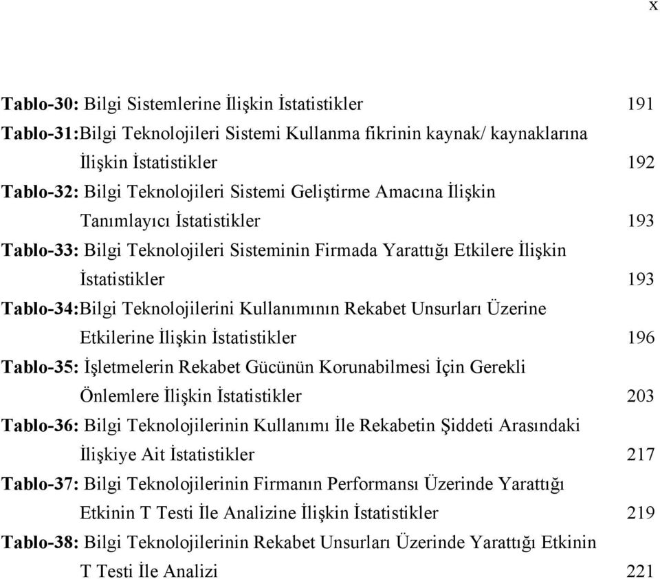 Rekabet Unsurları Üzerine Etkilerine İlişkin İstatistikler 196 Tablo-35: İşletmelerin Rekabet Gücünün Korunabilmesi İçin Gerekli Önlemlere İlişkin İstatistikler 203 Tablo-36: Bilgi Teknolojilerinin