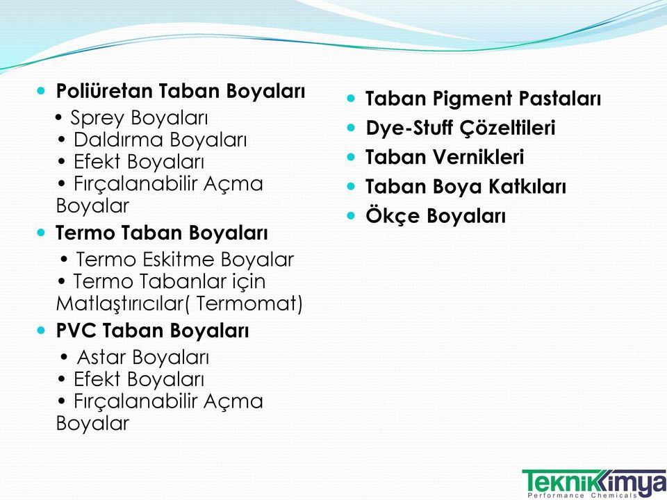 Matlaştırıcılar( Termomat) PVC Taban Boyaları Astar Boyaları Efekt Boyaları Fırçalanabilir