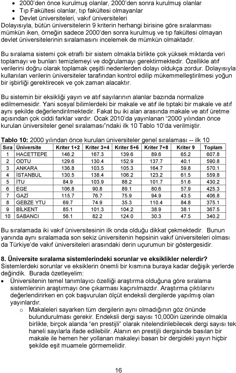 Bu sıralama sistemi çok etraflı bir sistem olmakla birlikte çok yüksek miktarda veri toplamayı ve bunları temizlemeyi ve doğrulamayı gerektirmektedir.