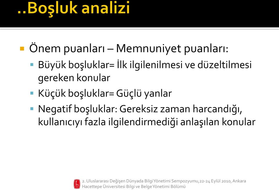 boşluklar= Güçlü yanlar Negatif boşluklar: Gereksiz zaman