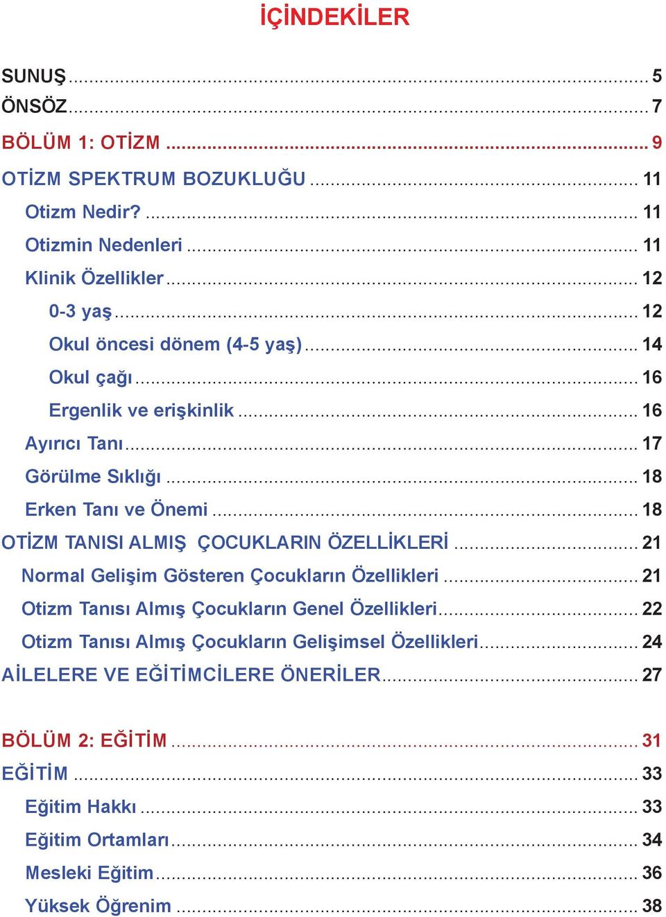 .. 18 OTİZM TANISI ALMIŞ ÇOCUKLARIN ÖZELLİKLERİ... 21 Normal Gelişim Gösteren Çocukların Özellikleri... 21 Otizm Tanısı Almış Çocukların Genel Özellikleri.