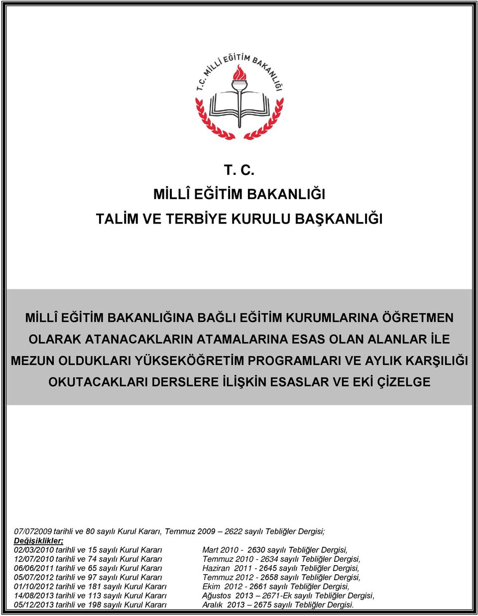 Değişiklikler; 02/03/2010 tarihli ve 15 sayılı Kurul Kararı Mart 2010-2630 sayılı Tebliğler Dergisi, 12/07/2010 tarihli ve 74 sayılı Kurul Kararı Temmuz 2010-2634 sayılı Tebliğler Dergisi, 06/06/2011