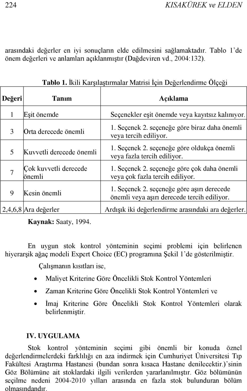 Ġkili KarĢılaĢtırmalar Matrisi Ġçin Değerlendirme Ölçeği Değeri Tanım Açıklama 1 EĢit önemde Seçenekler eģit önemde veya kayıtsız kalınıyor.