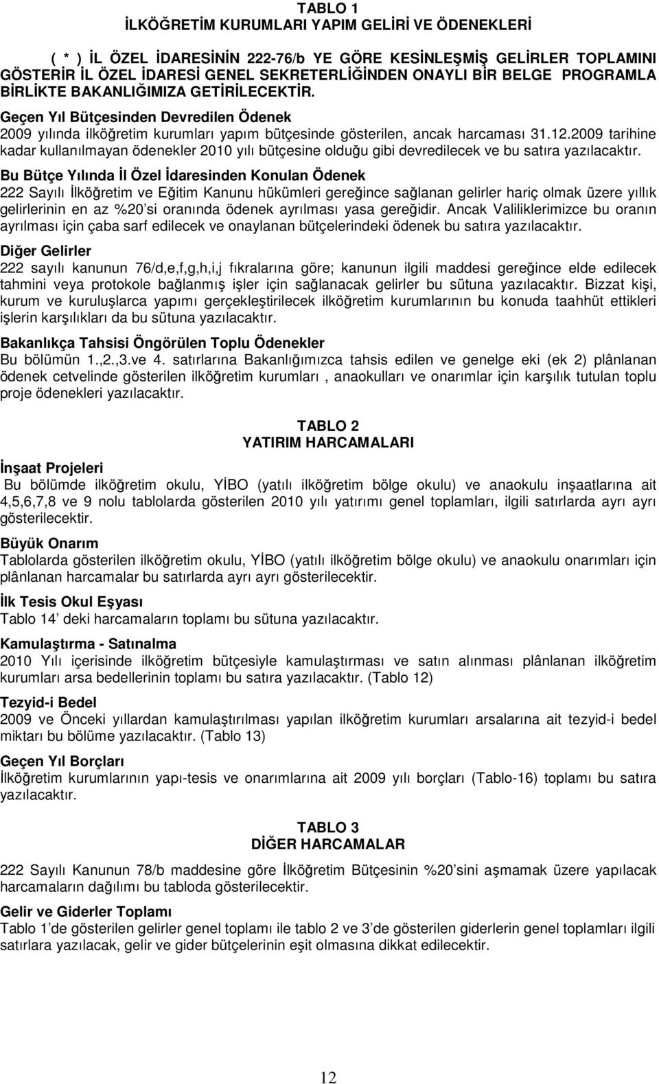 2009 tarihine kadar kullanılmayan ödenekler 2010 yılı bütçesine olduğu gibi devredilecek ve bu satıra yazılacaktır.