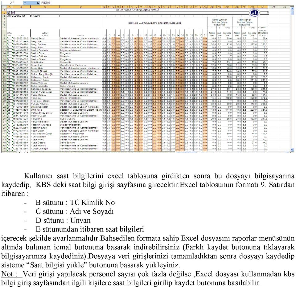 bahsedilen formata sahip Excel dosyasını raporlar menüsünün altında bulunan icmal butonuna basarak indirebilirsiniz (Farklı kaydet butonuna tıklayarak bilgisayarınıza kaydediniz).