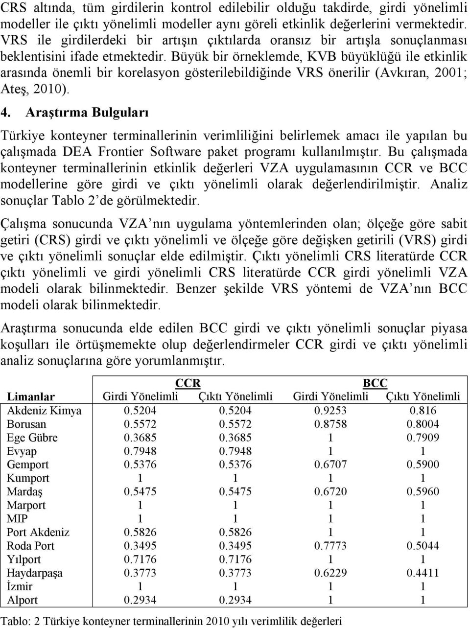 Büyük bir örneklemde, KVB büyüklüğü ile etkinlik arasında önemli bir korelasyon gösterilebildiğinde VRS önerilir (Avkıran, 2001; Ateş, 2010). 4.