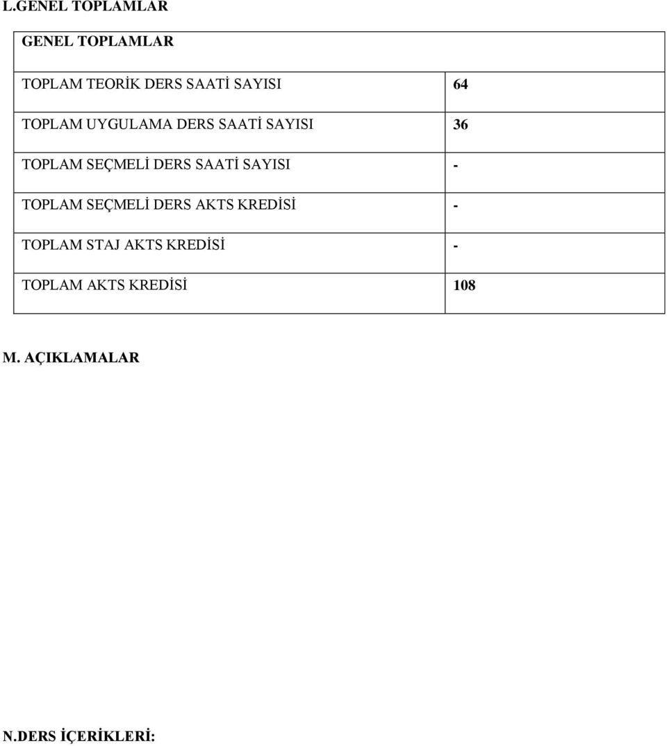 DERS SAATİ SAYISI - TOPLAM SEÇMELİ DERS AKTS KREDİSİ - TOPLAM