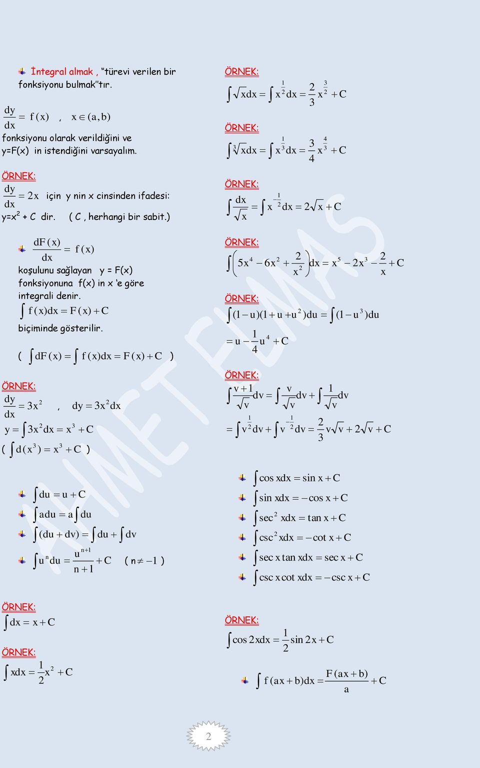 F oksio i gör itgrli dir d F içimid göstrilir df d F d d d d d d d d, d