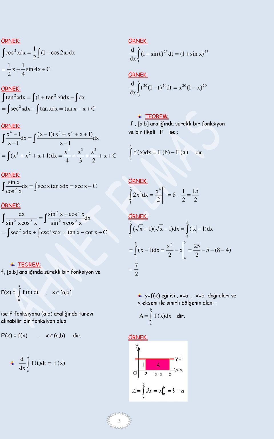 olp F =,, dir d t dt d d d t t dt TEOREM:, [,] rlığıd sürkli ir oksio ir ilkli