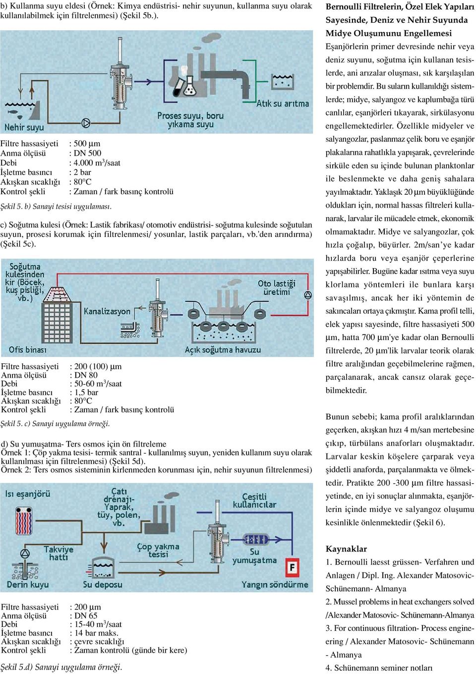 c) So utma kulesi (Örnek: Lastik fabrikas / otomotiv endüstrisi- so utma kulesinde so utulan suyun, prosesi korumak için filtrelenmesi/ yosunlar, lastik parçalar, vb.'den ar nd rma) (fiekil 5c).