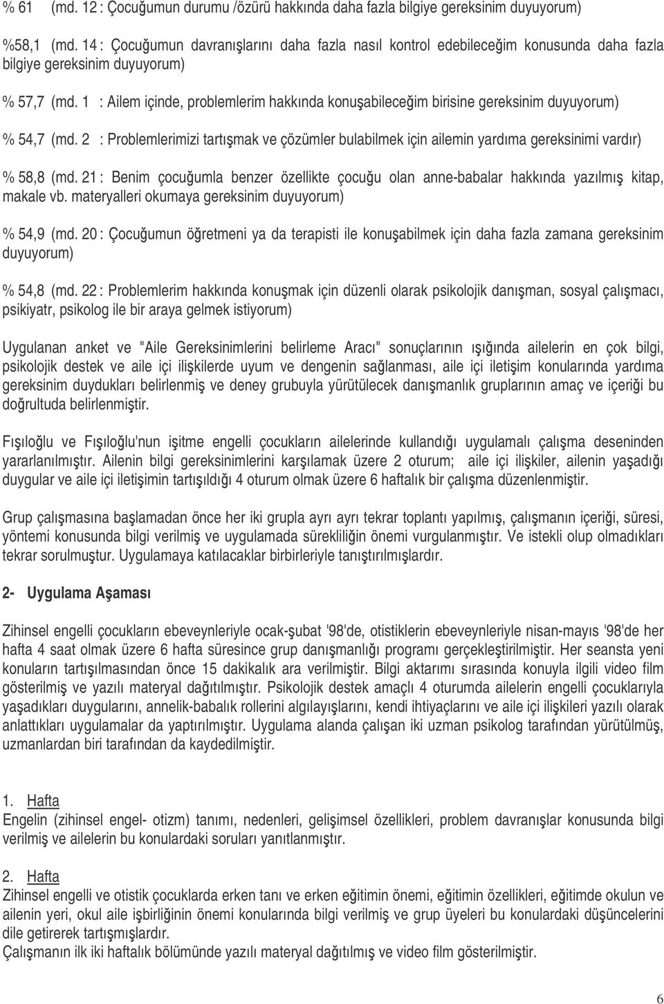 1 : Ailem içinde, problemlerim hakkında konuabileceim birisine gereksinim duyuyorum) % 54,7 (md.