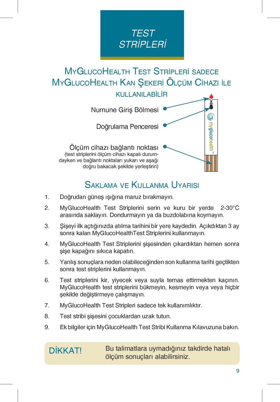 MyGlucoHealth Test Striplerini serin ve kuru bir yerde 2-30 C arasında saklayın. Dondurmayın ya da buzdolabına koymayın. 3. Şişeyi ilk açtığınızda atılma tarihini bir yere kaydedin.