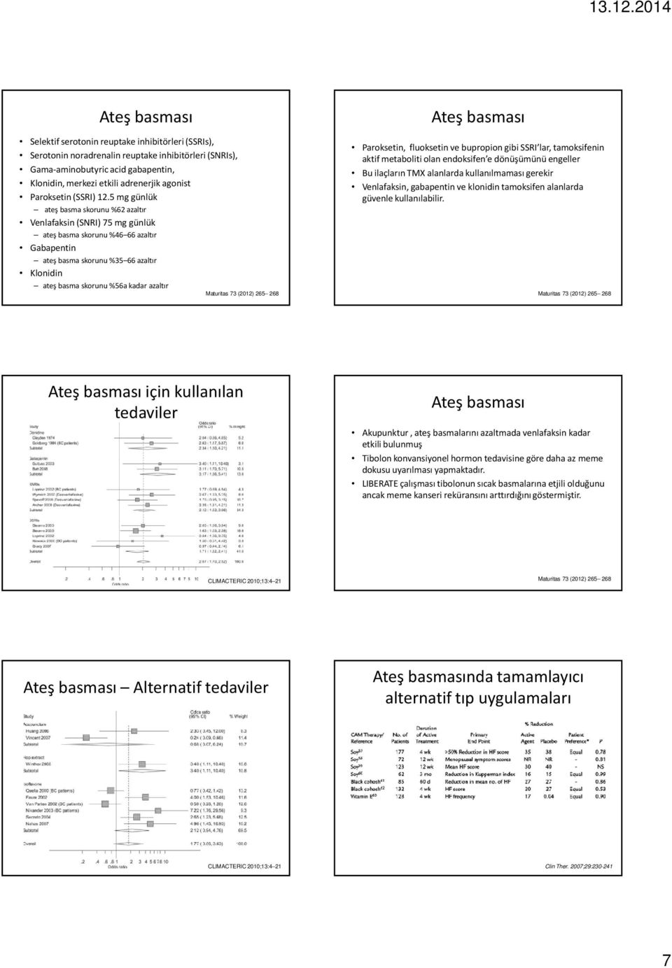 azaltır Paroksetin, fluoksetinvebupropiongibi SSR lar, tamoksifenin aktif metaboliti olan endoksifen e dönüşümünü engeller Bu ilaçların TMX alanlarda kullanılmaması gerekir Venlafaksin, gabapentin