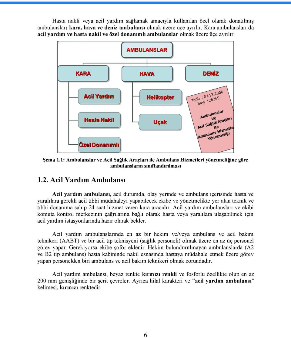 1: Ambulanslar ve Acil Sağlık Araçları ile Ambulans Hizmetleri yönetmeliğine göre ambulansların sınıflandırılması 1.2.