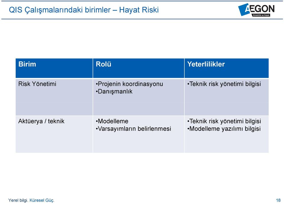 bilgisi Aktüerya / teknik Modelleme Varsayımların belirlenmesi Teknik