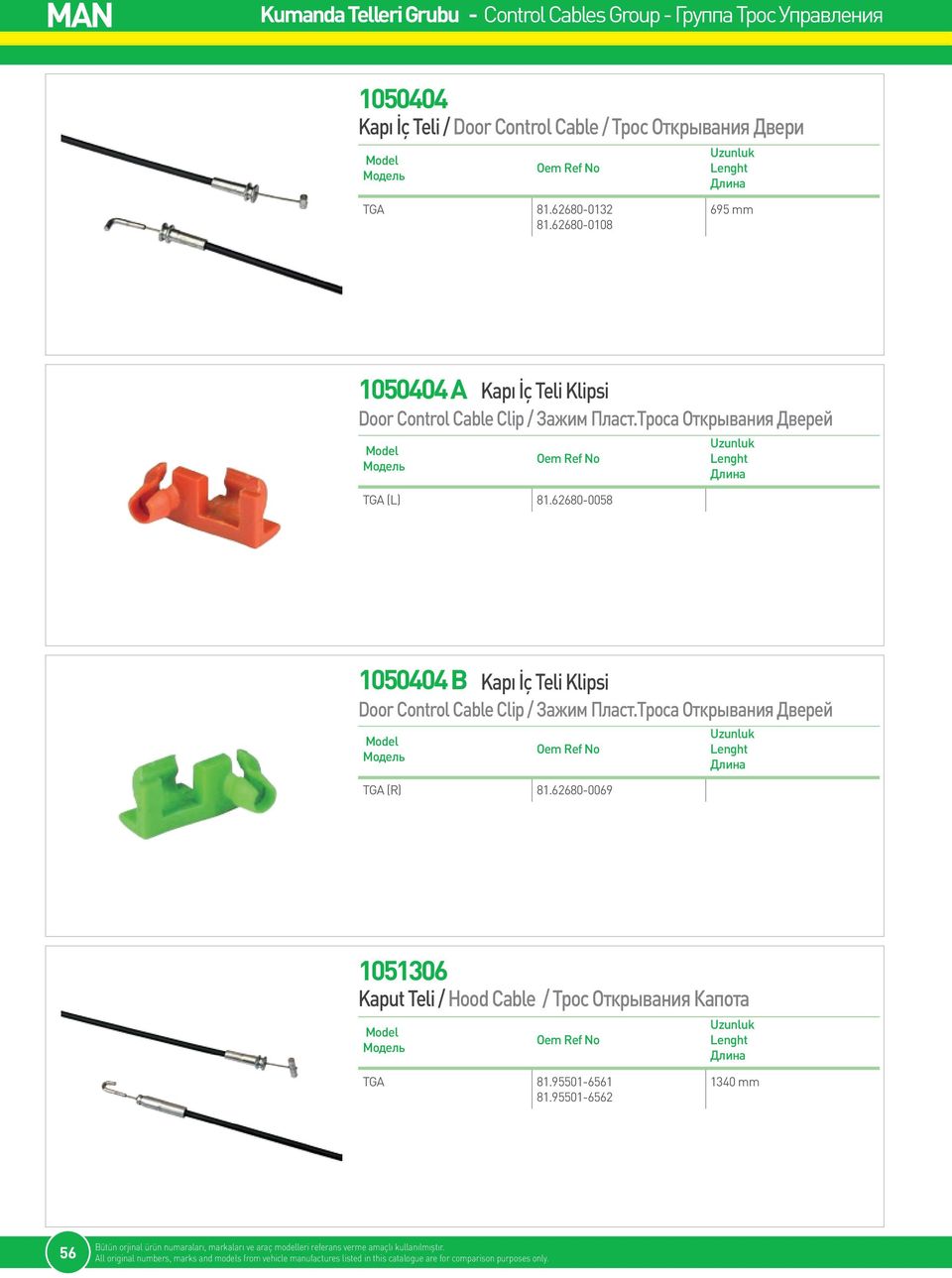 62680-0058 1050404 B Kapı İç Teli Klipsi Door Control Cable Clip / Зажим Пласт.Троса Открывания Дверей TGA (R) 81.