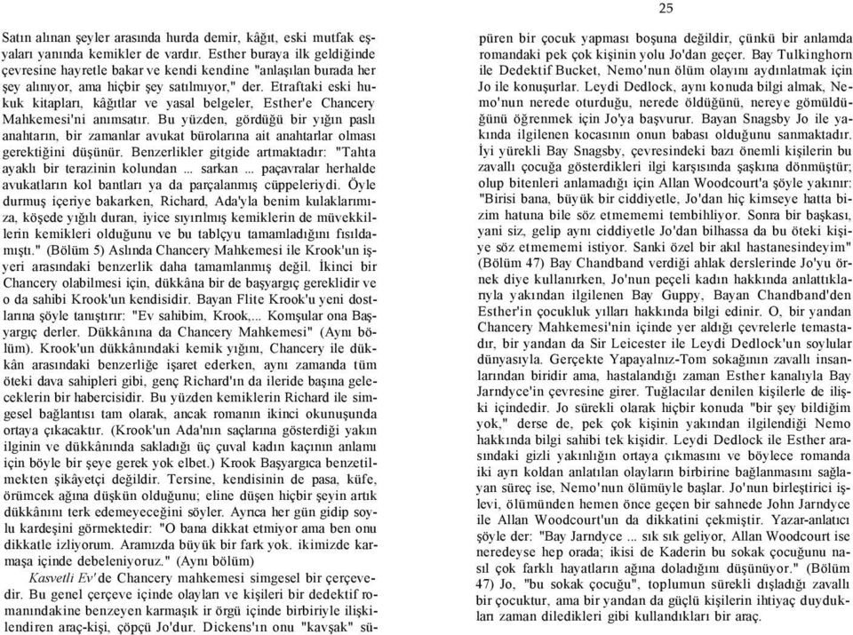 Etraftaki eski hukuk kitapları, kâğıtlar ve yasal belgeler, Esther'e Chancery Mahkemesi'ni anımsatır.