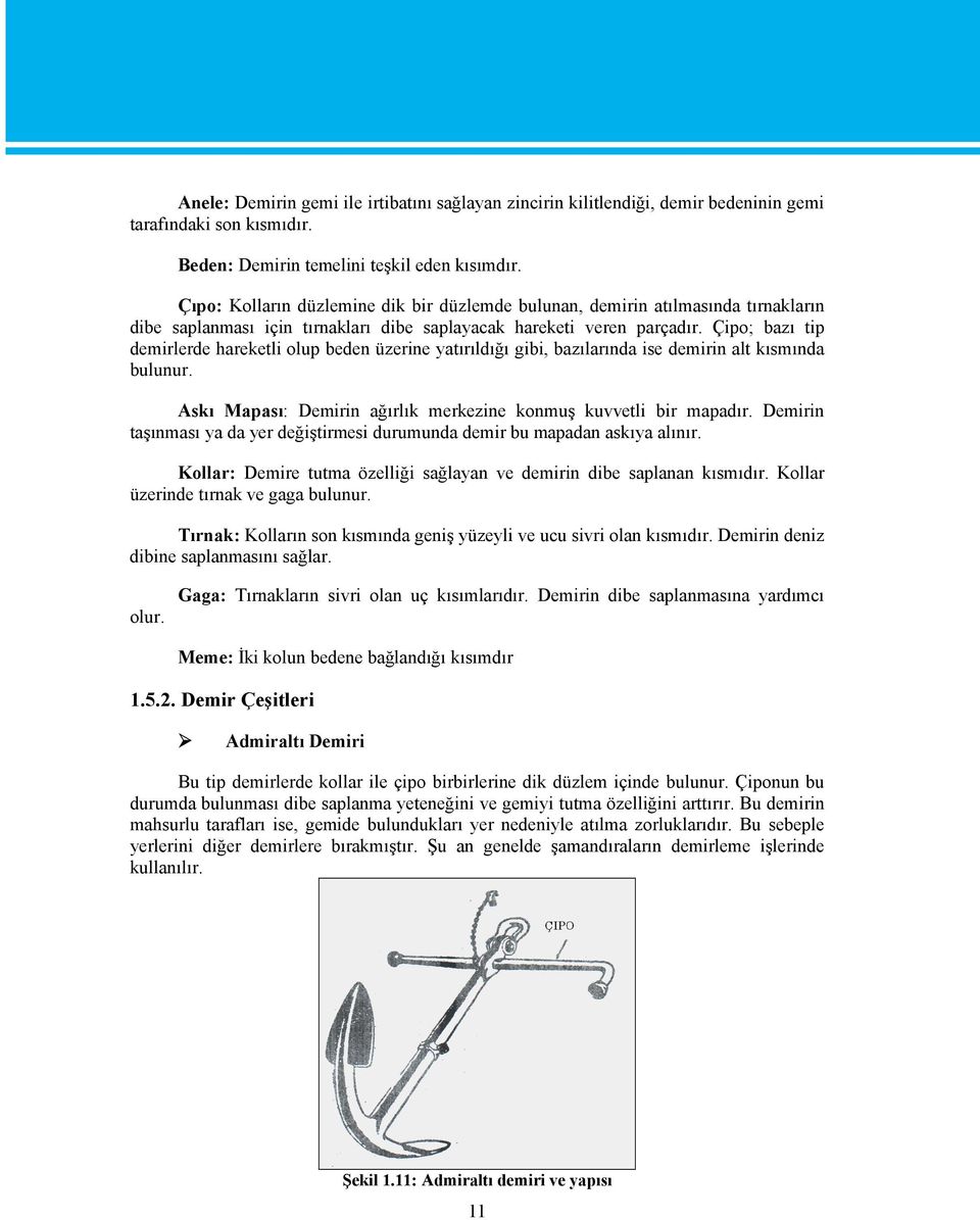 Çipo; bazı tip demirlerde hareketli olup beden üzerine yatırıldığı gibi, bazılarında ise demirin alt kısmında bulunur. Askı Mapası: Demirin ağırlık merkezine konmuş kuvvetli bir mapadır.