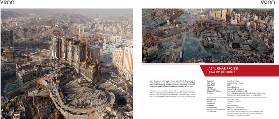 The entire mechanical infrastructure work for a large complex consisting of hotels and shopping centers being constructed on the Ömer Mountain, aka Jabal Omar to commemorate the name of His Holiness