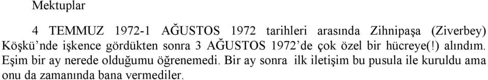 bir hücreye(!) alındım. Eşim bir ay nerede olduğumu öğrenemedi.