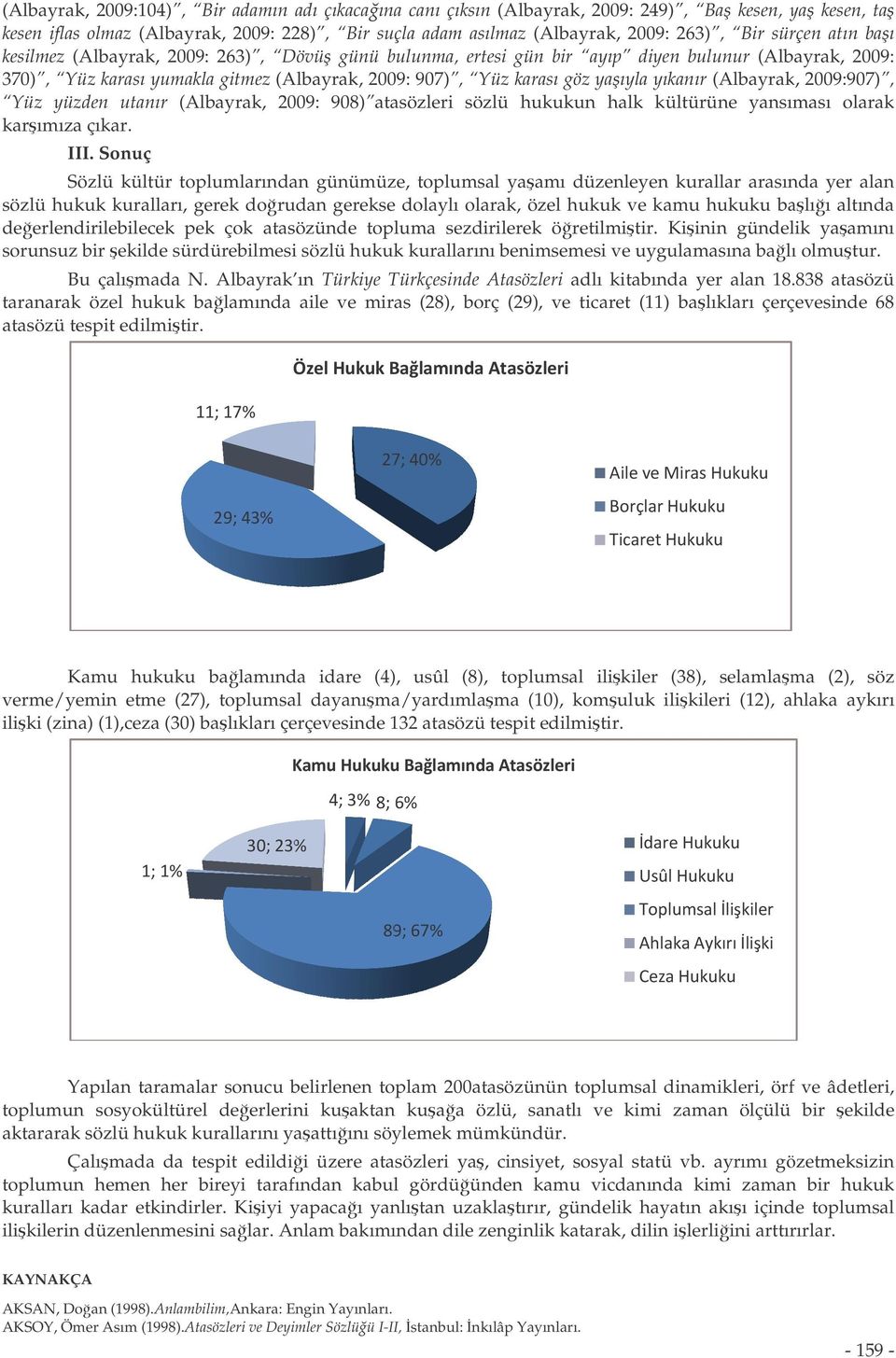 yıkanır (Albayrak, 2009:907), Yüz yüzden utanır (Albayrak, 2009: 908) atasözleri sözlü hukukun halk kültürüne yansıması olarak karımıza çıkar. III.