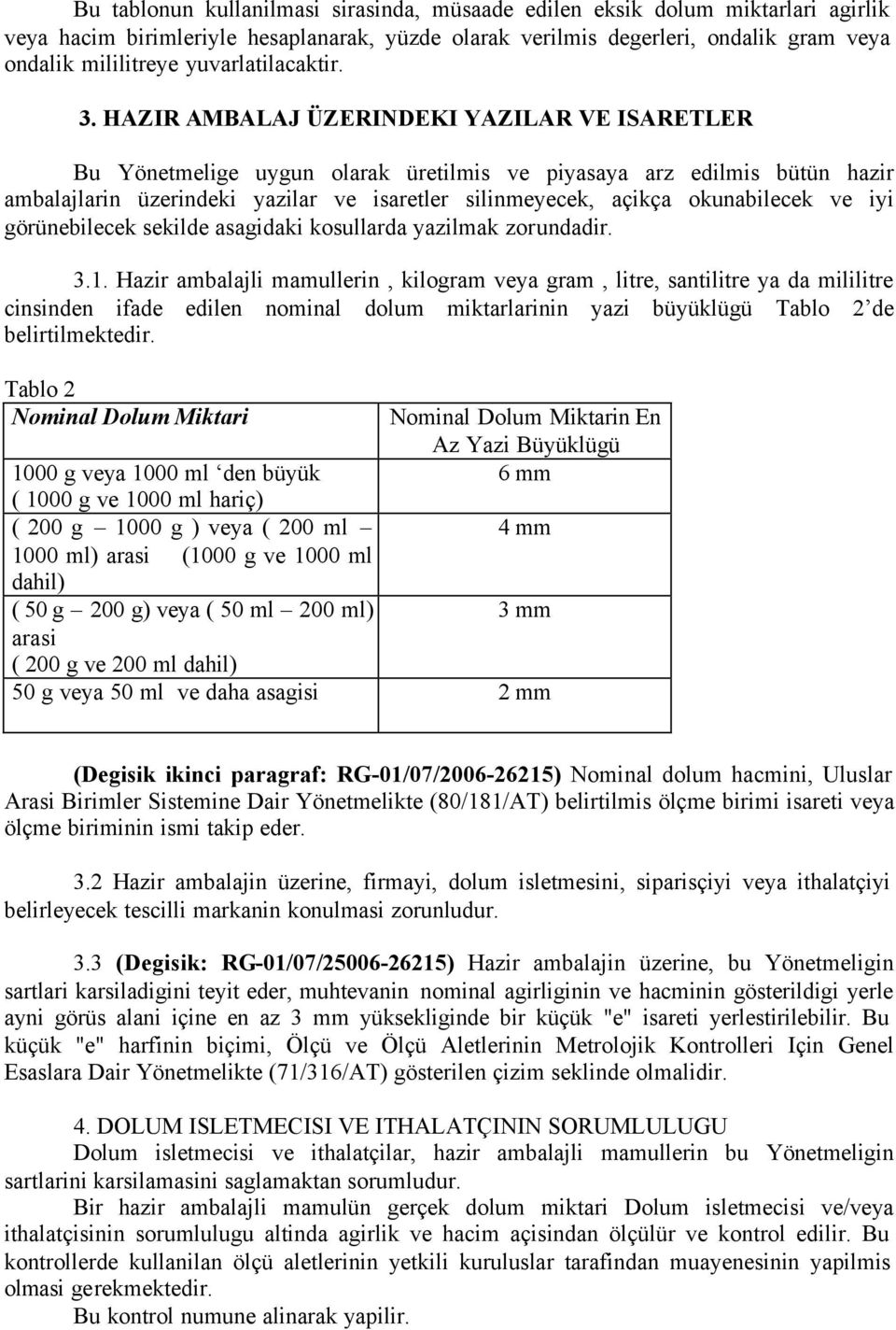 HAZIR AMBALAJ ÜZERINDEKI YAZILAR VE ISARETLER Bu Yönetmelige uygun olarak üretilmis ve piyasaya arz edilmis bütün hazir ambalajlarin üzerindeki yazilar ve isaretler silinmeyecek, açikça okunabilecek