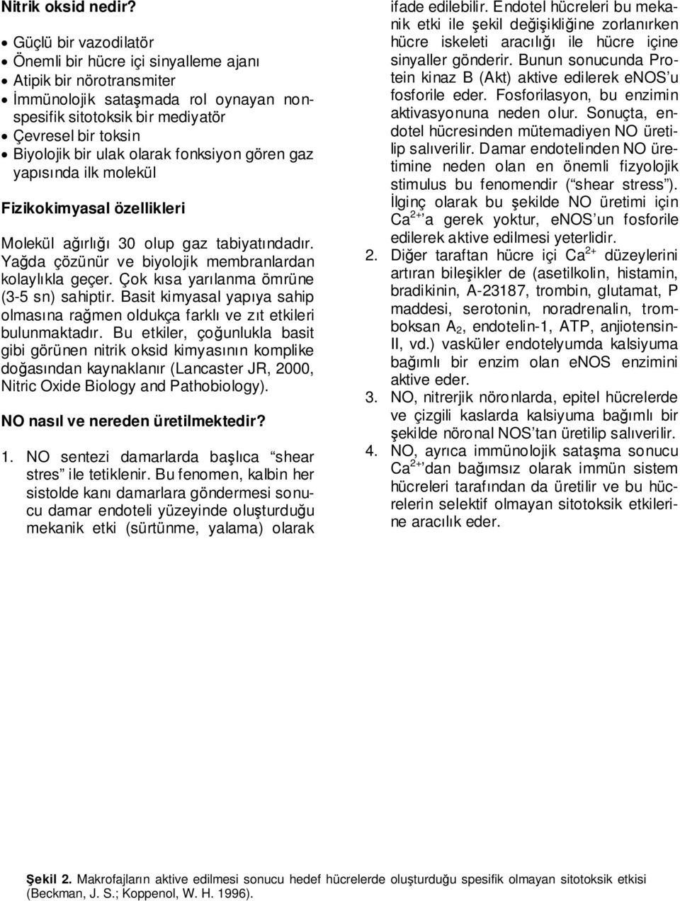 olarak fonksiyon gören gaz yapısında ilk molekül Fizikokimyasal özellikleri Molekül ağırlığı 30 olup gaz tabiyatındadır. Yağda çözünür ve biyolojik membranlardan kolaylıkla geçer.