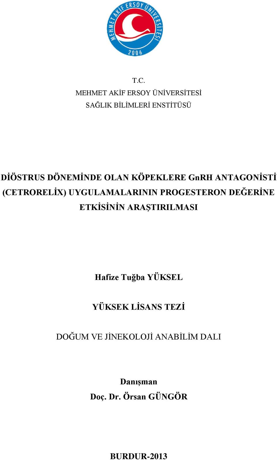 PROGESTERON DEĞERİNE ETKİSİNİN ARAŞTIRILMASI Hafize Tuğba YÜKSEL YÜKSEK