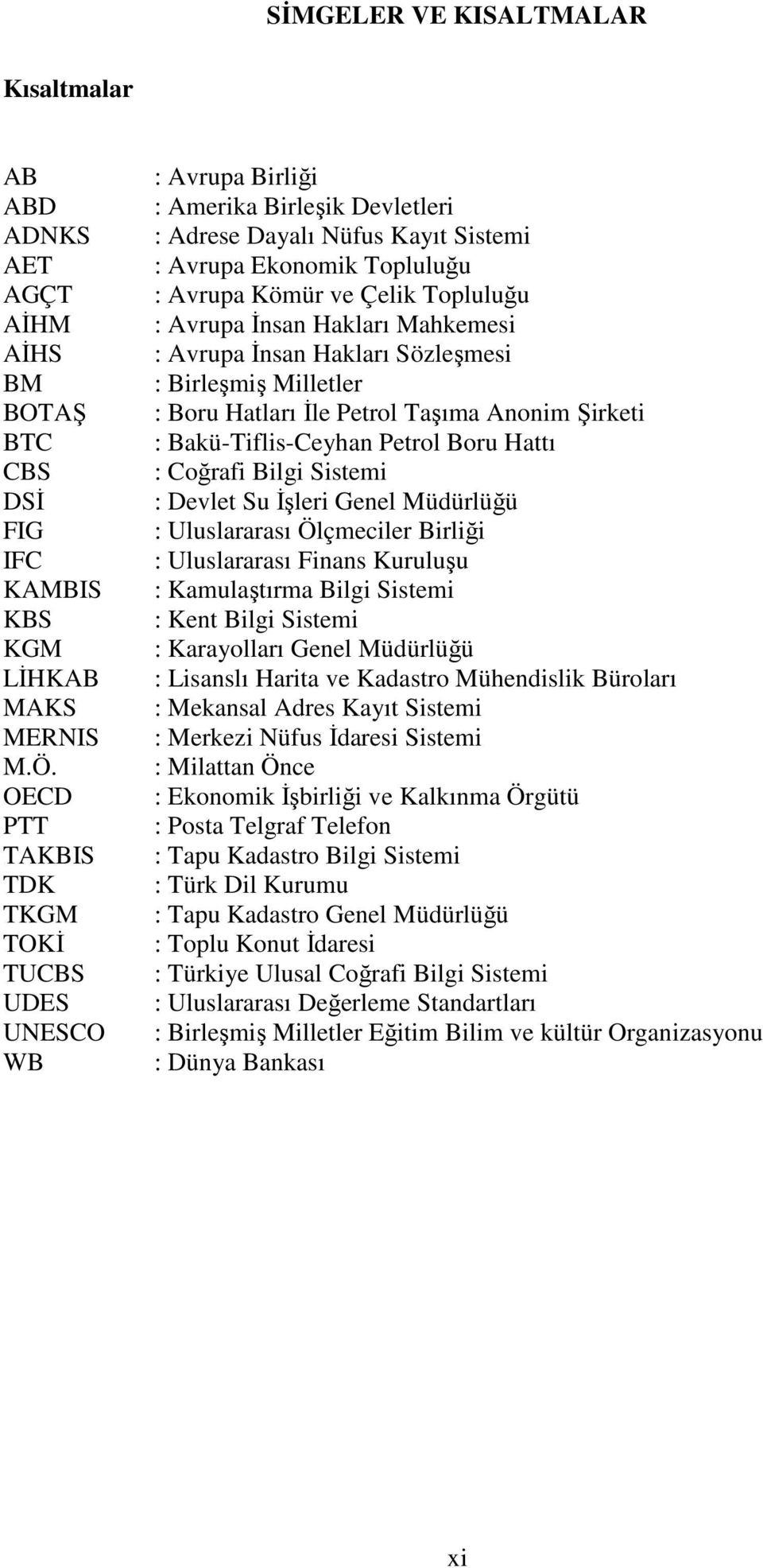 Avrupa İnsan Hakları Mahkemesi : Avrupa İnsan Hakları Sözleşmesi : Birleşmiş Milletler : Boru Hatları İle Petrol Taşıma Anonim Şirketi : Bakü-Tiflis-Ceyhan Petrol Boru Hattı : Coğrafi Bilgi Sistemi :