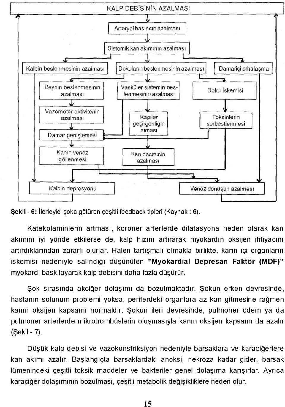 Halen tartışmalı olmakla birlikte, karın içi organların iskemisi nedeniyle salındığı düşünülen "Myokardial Depresan Faktör (MDF)" myokardı baskılayarak kalp debisini daha fazla düşürür.