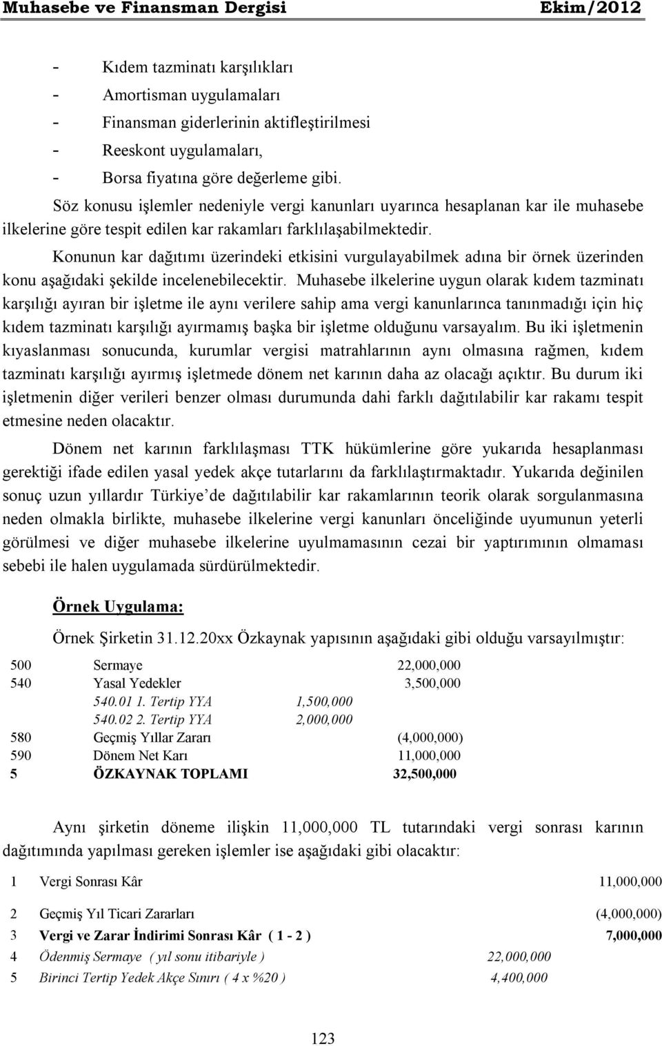 Konunun kar dağıtımı üzerindeki etkisini vurgulayabilmek adına bir örnek üzerinden konu aşağıdaki şekilde incelenebilecektir.