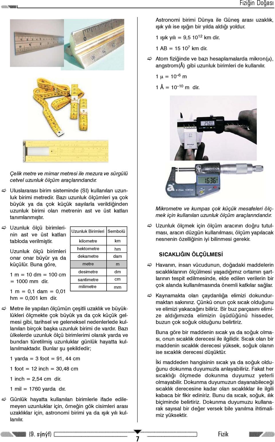 Çelik metre ve mimar metresi ile mezura ve sürgülü cetvel uzunluk ölçüm araçlarýndandýr. Uluslararasý birim sisteminde (SΙ) kullanýlan uzunluk birimi metredir.