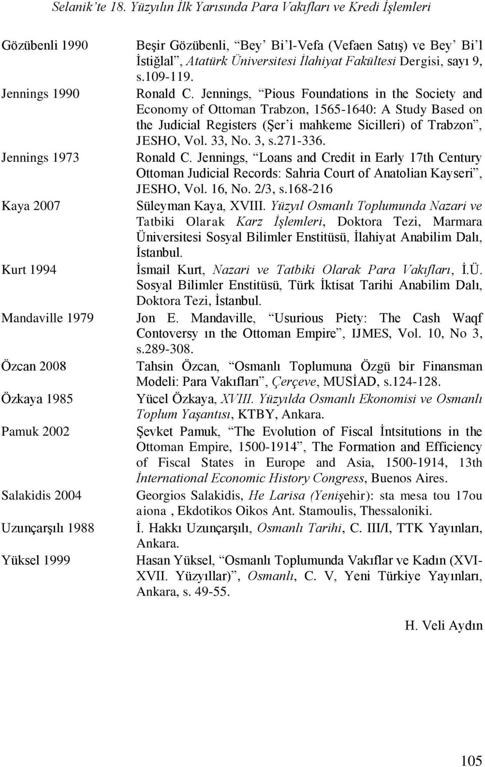 1988 Yüksel 1999 Beşir Gözübenli, Bey Bi l-vefa (Vefaen Satış) ve Bey Bi l İstiğlal, Atatürk Üniversitesi İlahiyat Fakültesi Dergisi, sayı 9, s.109-119. Ronald C.