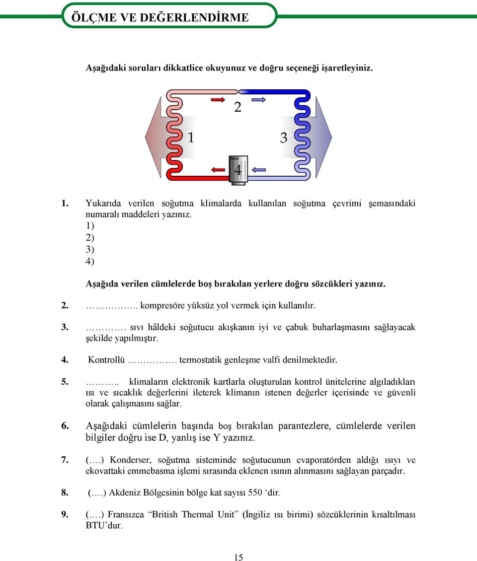 3.. sıvı hâldeki soğutucu akışkanın iyi ve çabuk buharlaşmasını sağlayacak şekilde yapılmıştır. 4. Kontrollü. termostatik genleşme valfi denilmektedir. 5.