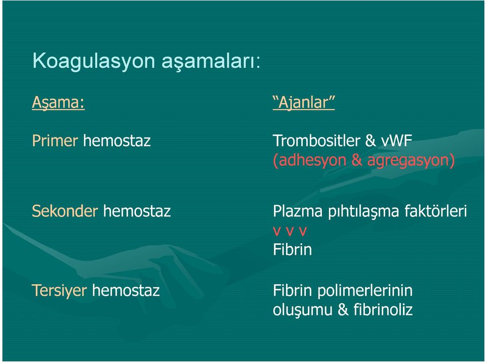hemostaz Tersiyer hemostaz Plazma pıhtılaşma faktörleri