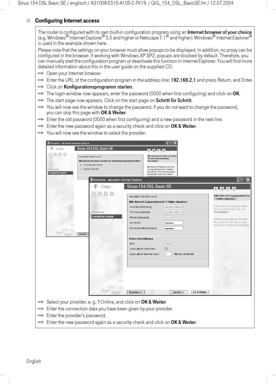 5 and higher or Netscape 7.1 and higher). Windows Internet Explorer is used in the example shown here. Please note that the settings on your browser must allow popups to be displayed.