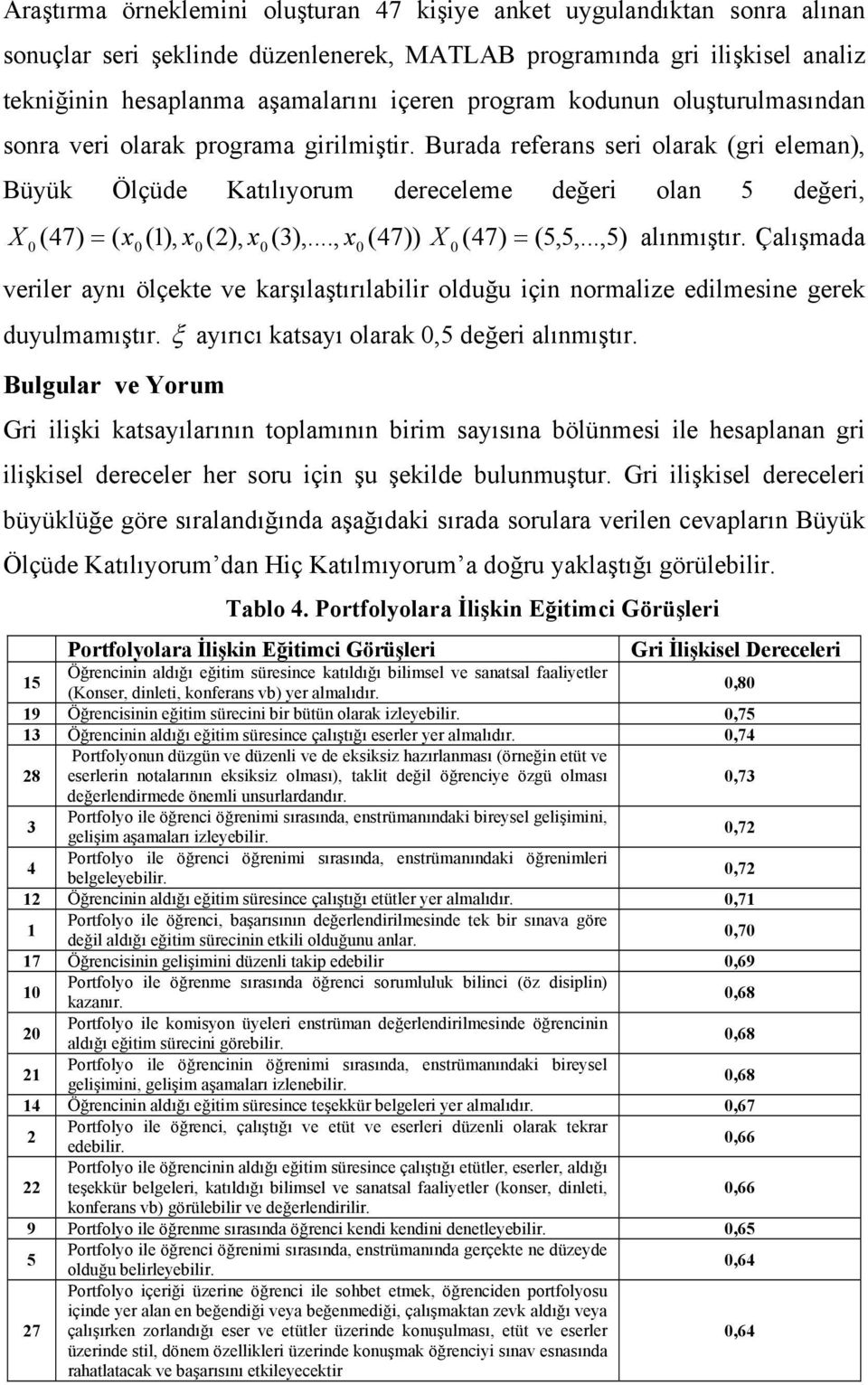 Burada referans seri olarak (gri eleman), Büyük Ölçüde Katılıyorum dereceleme değeri olan 5 değeri, 47) = ( x (1), x (2), x (3),..., (47)) (47) (5,5,...,5) alınmıştır.